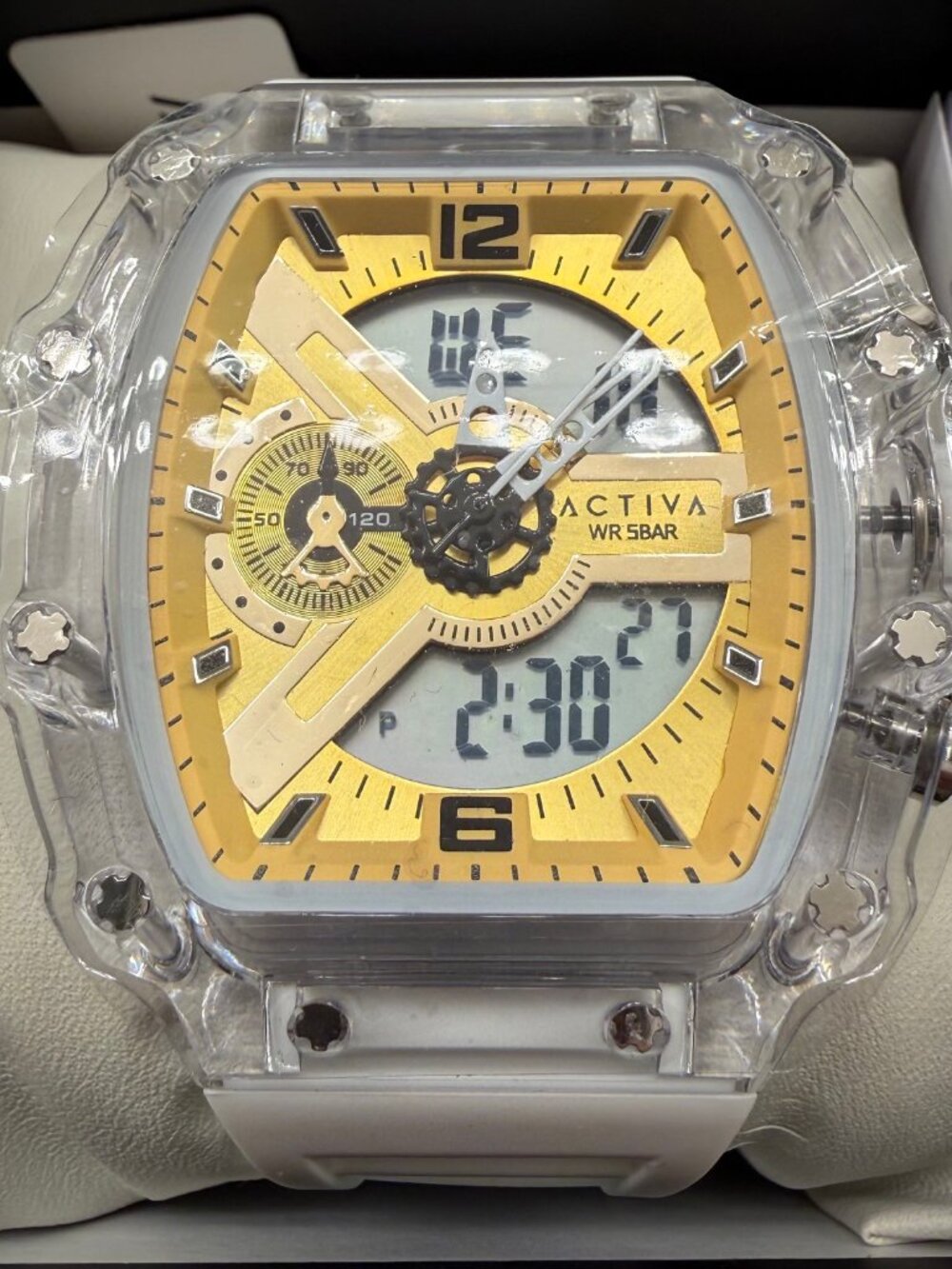 $179 Activa X Invicta Mens White Gold 44.3mm Anlog Digital Chronograph Watch NIB